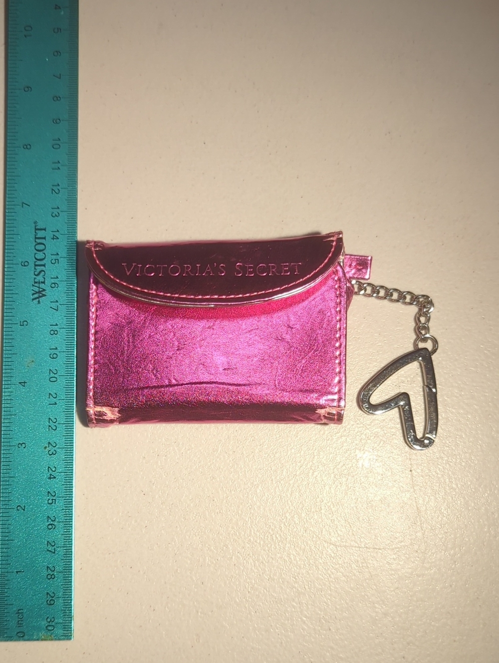 Victoria's Secret Metallic Hot Pink Mini Card Holder Keychain